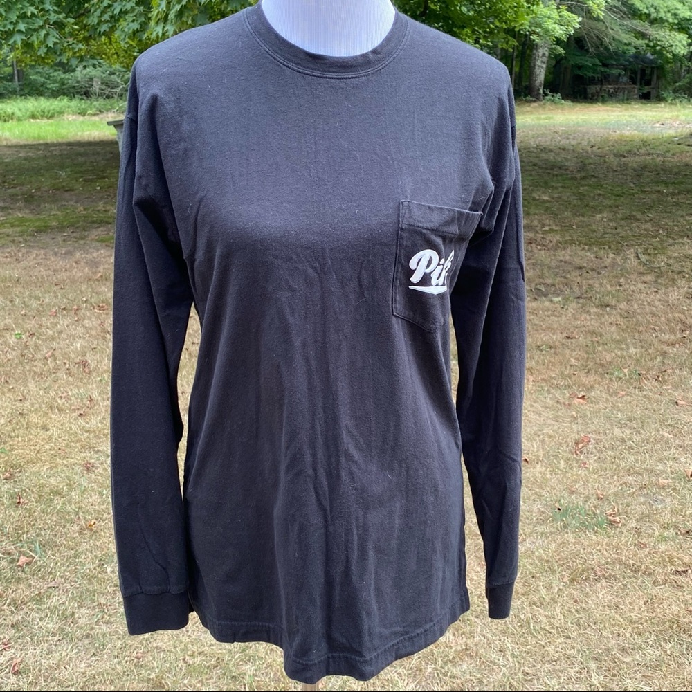 PINK VICTORIA’S SECRET TOP TEE LONG SLEEVE BLACK COTTON WHITE LOGO SIZE S
